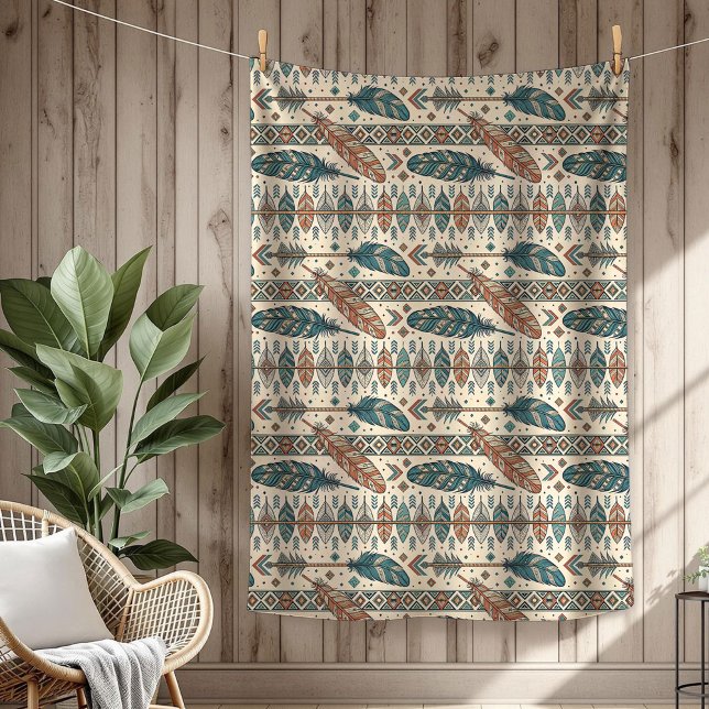 Boho Authentic Stamm Native Ethnic Feathers Pfeil Fleecedecke (Boho Authentic Tribal Native Ethnic feathers arrow Fleece Blanket)