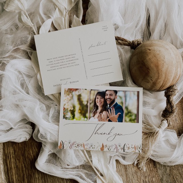 Boho Autumn | Beige Horizontal Foto Vielen Dank Postkarte (Von Creator hochgeladen)