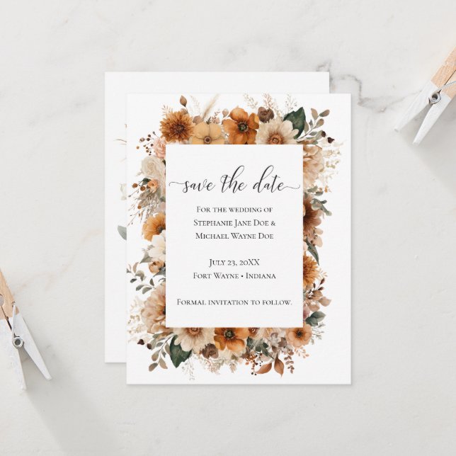 Boho Autumn Dried Flowers | Save the Date (Vorderseite/Rückseite Beispiel)
