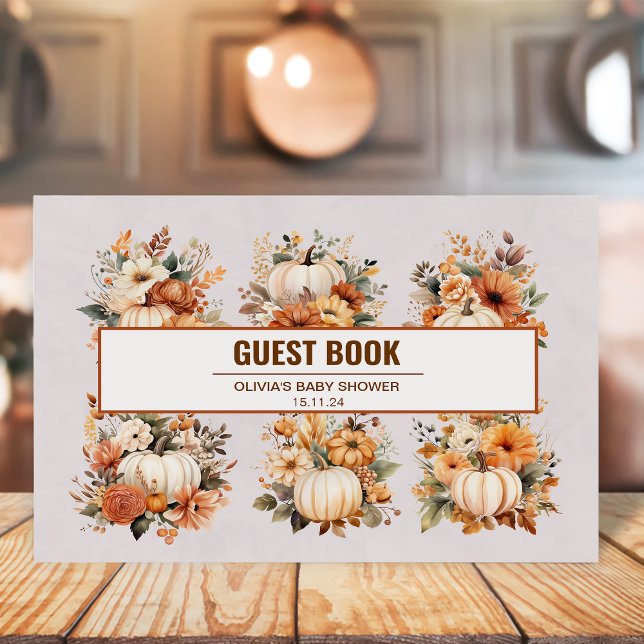 Boho Autumn Fall Pumpkin Pattern Gästebuch (Von Creator hochgeladen)