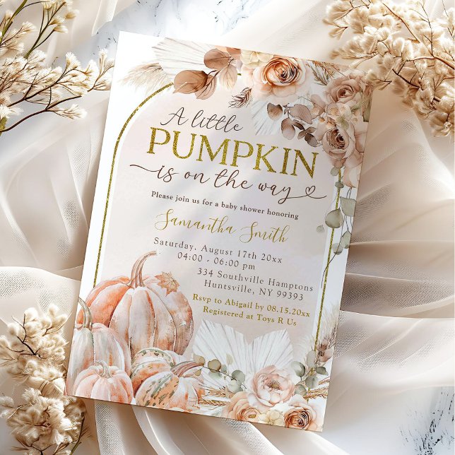 Boho Autumn Fall Wild Pumpkin Floral Baby Shower Einladung (Von Creator hochgeladen)