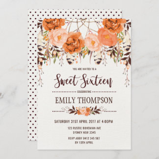 Boho Autumn Floral 16 . Geburtstag Dreamcatcher Ca Einladung