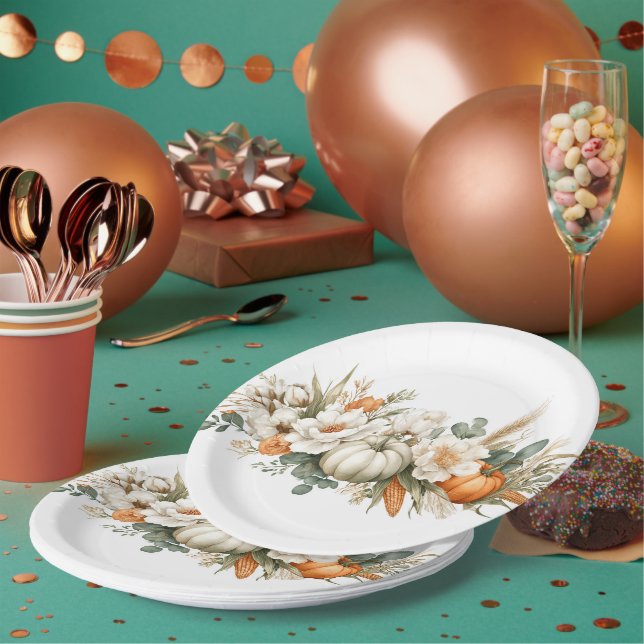 Boho Autumn Floral Arrangement Paper Plate Pappteller (Multi)
