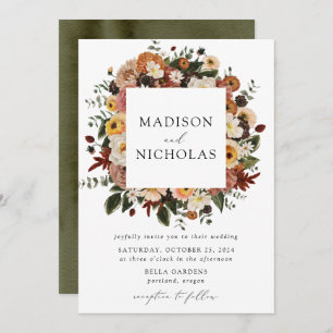 Boho Autumn Floral Frame Wedding Einladung