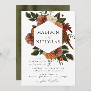 Boho Autumn Floral Frame Wedding Einladung