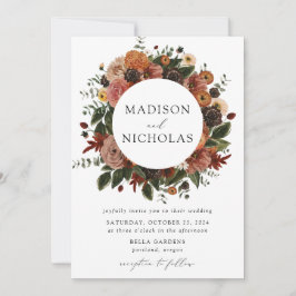 Boho Autumn Floral Frame Wedding Einladung