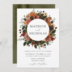 Boho Autumn Floral Frame Wedding Einladung