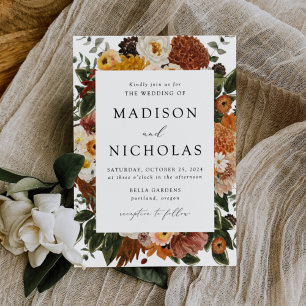 Boho Autumn Floral Frame Wedding Einladung