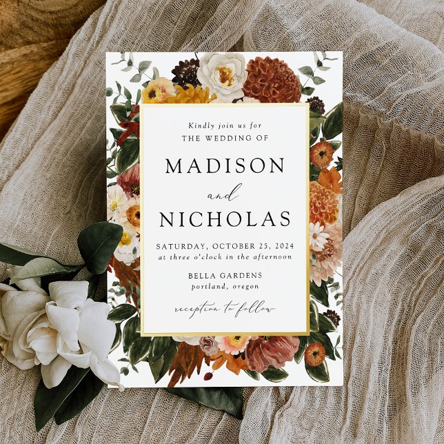 Boho Autumn Floral Frame Wedding Folieneinladung (Von Creator hochgeladen)