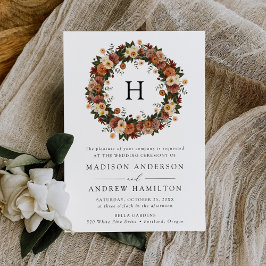 Boho Autumn Floral Monogram Wedding Einladung