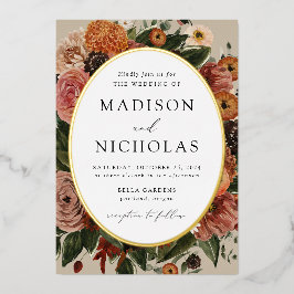 Boho Autumn Floral Oval Frame Wedding Folieneinladung