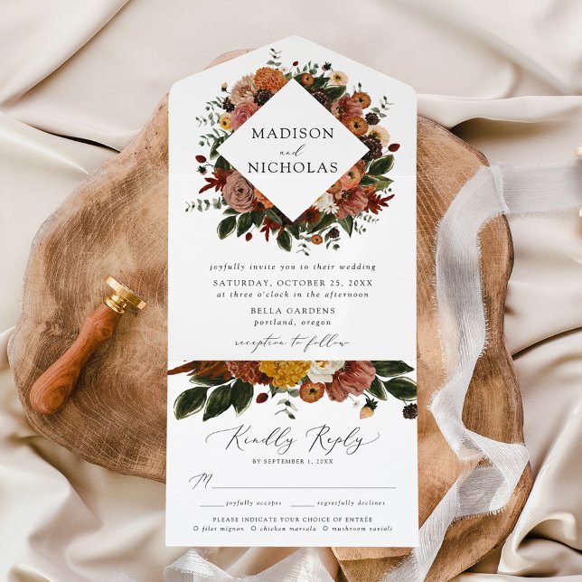 Boho Autumn Floral Wedding All In One Einladung (Von Creator hochgeladen)