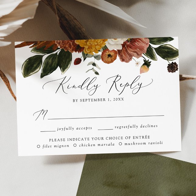 Boho Autumn Floral Wedding Meal RSVP Karte (Von Creator hochgeladen)