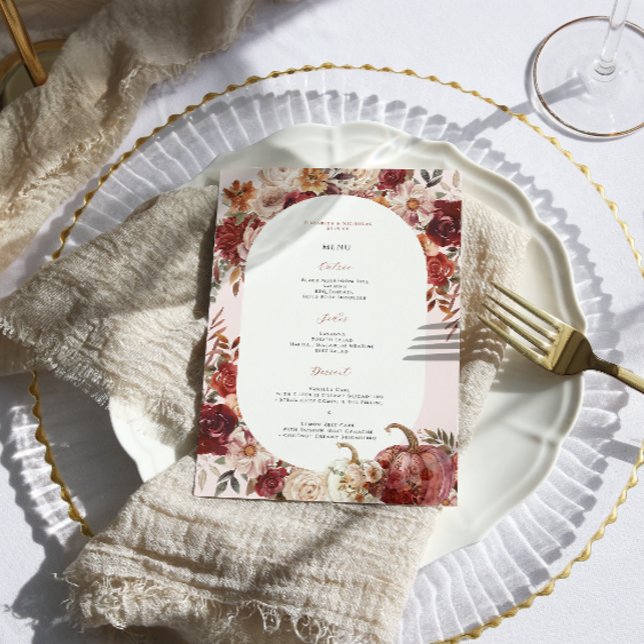 Boho Autumn Floral Wedding Menu Menükarte (Von Creator hochgeladen)