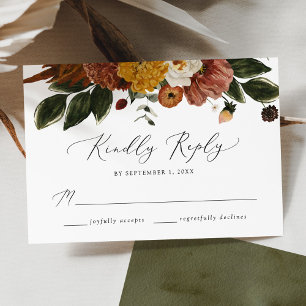 Boho Autumn Floral Wedding RSVP Karte