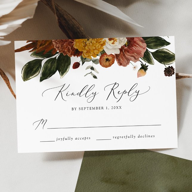 Boho Autumn Floral Wedding RSVP Karte (Von Creator hochgeladen)