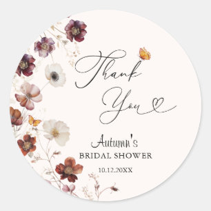 Boho Autumn Florals Brautparty Runder Aufkleber