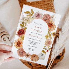 Boho Autumn Mums and Pumpkins Baby Shower Einladung