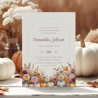 Boho Autumn Pumpkins und Florals Baby Shower Einladung
