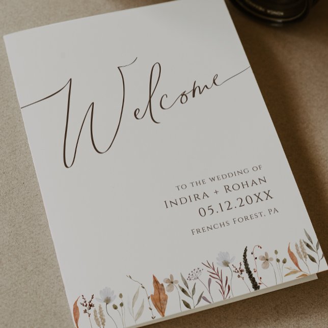 Boho Autumn Wildblume Beige FaltWedding Programm (Von Creator hochgeladen)