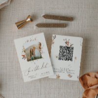 Boho Autumn Wildblume | Beige Foto Frame QR Code