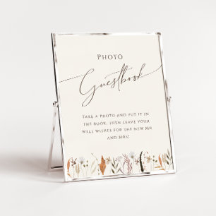Boho Autumn Wildblume Beige Foto Guest Book Sign Poster