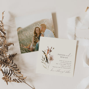 Boho Autumn Wildblume Beige Foto Square Wedding Einladung