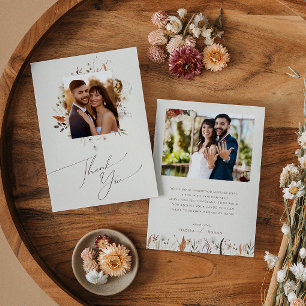 Boho Autumn Wildblume   Beige Fotos Dankeskarte