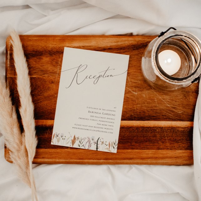 Boho Autumn Wildblume | Beige Hochzeitsempfang Begleitkarte (Von Creator hochgeladen)