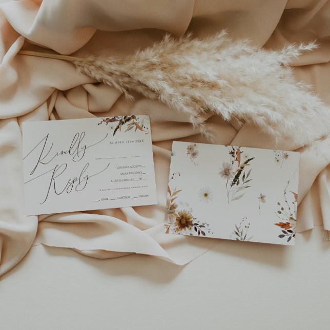 Boho Autumn Wildblume Beige Menü Auswahl RSVP Kart Karte (Von Creator hochgeladen)