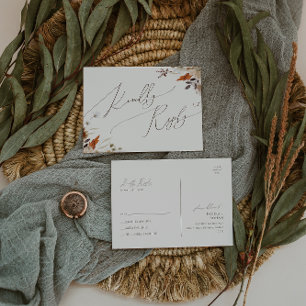 Boho Autumn Wildblume   Beige Wedding RSVP Postkarte