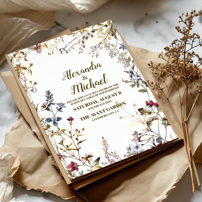 Boho Autumn Wildblume Botanical Wedding Einladung (Von Creator hochgeladen)