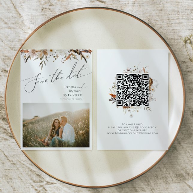 Boho Autumn Wildblume | Foto QR Save The Date (Von Creator hochgeladen)