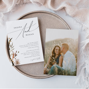 Boho Autumn Wildblume   Foto Traditionelle Hochzei Einladung