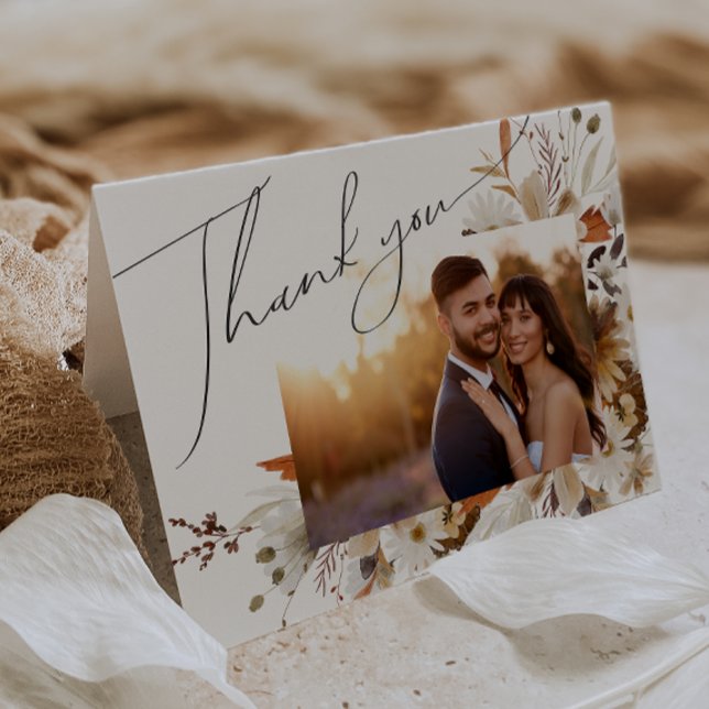 Boho Autumn Wildblume | Geflochtenes Foto Dankeskarte (Von Creator hochgeladen)