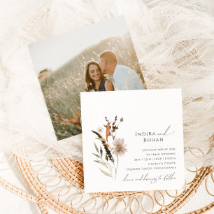 Boho Autumn Wildblume   Hochzeit auf dem Foto Squa Einladung