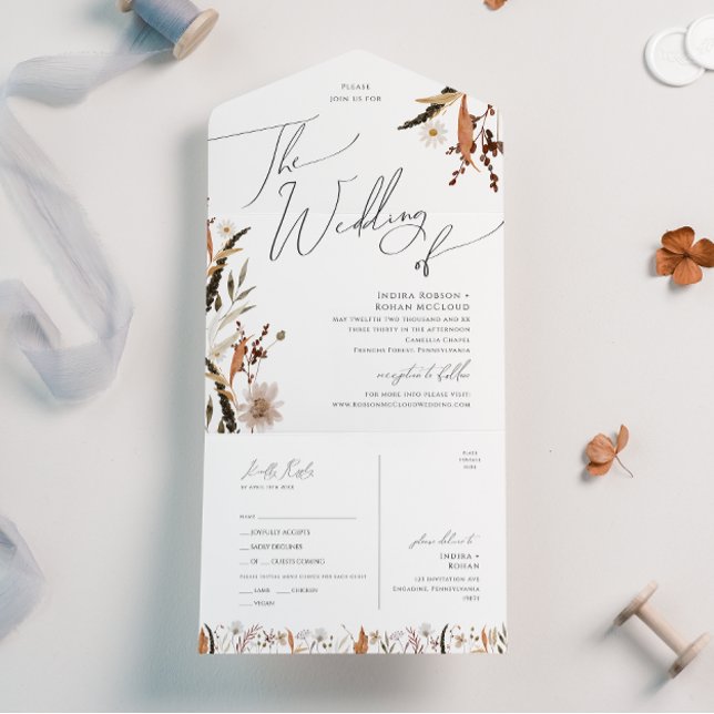 Boho Autumn Wildblume | Hochzeit von Siegel und Se All In One Einladung (Von Creator hochgeladen)