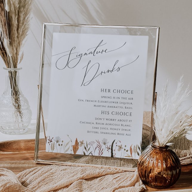 Boho Autumn Wildblume Signature Drinks unterzeichn Poster (Von Creator hochgeladen)