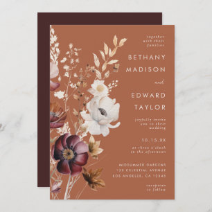 Boho Autumn Wildblume Terracotta Wedding Einladung