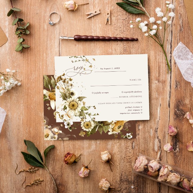 Boho Autumn Wildblume | Terracotta Wedding RSVP Karte (Von Creator hochgeladen)