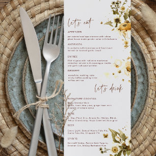 Boho Autumn Wildblumen Hochzeitsmenü Menükarte