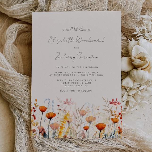 Boho Autumn Wildblumen Watercolor Floral Wedding Einladung (Von Creator hochgeladen)