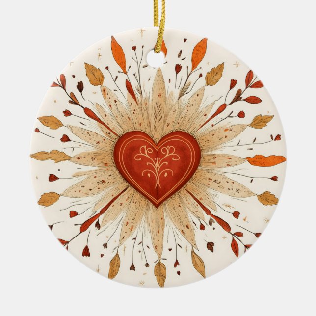 Boho Autumnal Heart Illustration Keramik Ornament (Vorne)