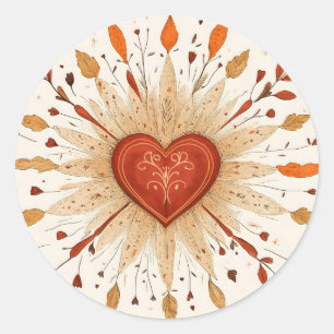Boho Autumnal Heart Illustration Runder Aufkleber