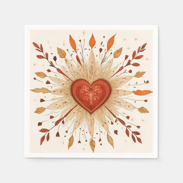 Boho Autumnal Heart Illustration Serviette (Vorderseite)