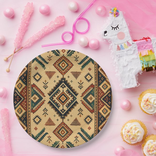 Boho Aztec-Stammes-Geometrisches Muster Runde Bedi Pappteller (Party)