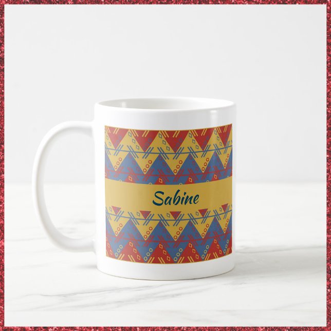 Boho Aztec Style Blue Red und Gold Kaffeetasse (Von Creator hochgeladen)