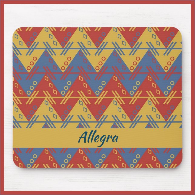 Boho Aztec Style Blue Red und Gold Mousepad (Von Creator hochgeladen)