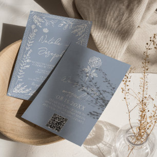 Boho Azure Blau Blumen Botanische QR-Code-Hochzeit Einladung