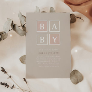 Boho Baby blockt dusty Pink Moderne Babydusche Einladung